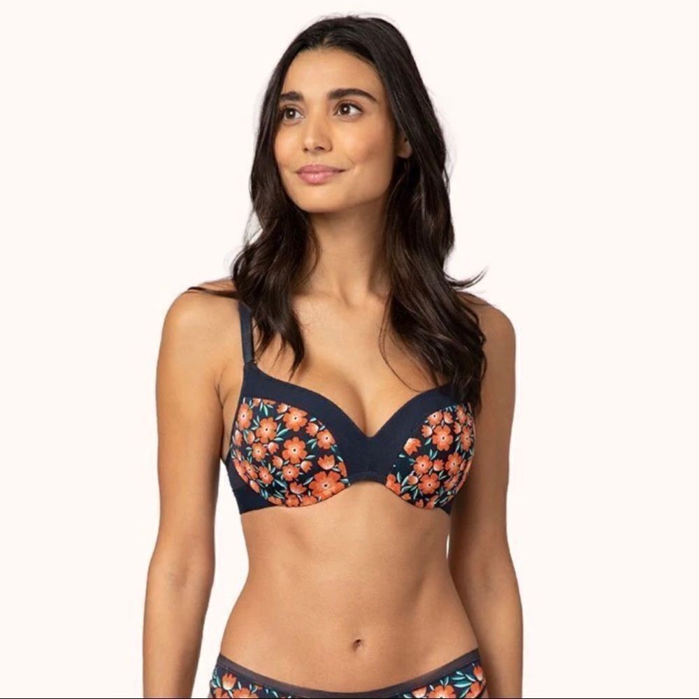 Lively Navy Poppy Floral No-Wire Push Up Bra Size 34C NWT